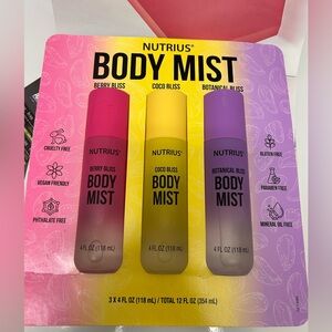 New Nutrius Body Mist, 4 fl oz, 3-pack Berry, Coco, Botanical new sealed